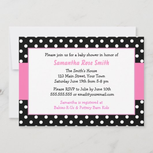 Cute Pink Elephant Black Polka Dots Baby shower Kaart (Achterkant)