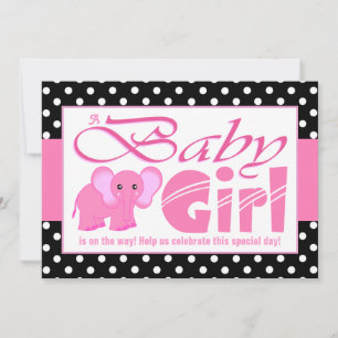 Cute Pink Elephant Black Polka Dots Baby shower Kaart