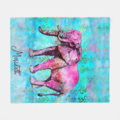 Cute Pink Elephant Blue Waterverf, op maat gemaakt Fleece Deken (Voorkant (Horizontaal))