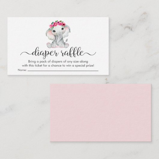 Cute Pink Elephant Diaper Raffle Baby Girl Shower Informatiekaartje (Voorkant / Achterkant)