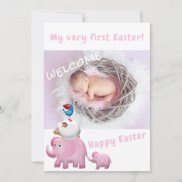 Cute Pink Elephant Easter Welkom Foto Baby geboort Aankondiging