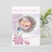 Cute Pink Elephant Easter Welkom Foto Baby geboort Aankondiging (Staand voorkant)