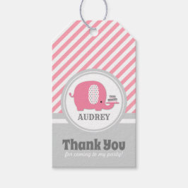 Cute Pink Elephant First Birthday Cadeaulabel