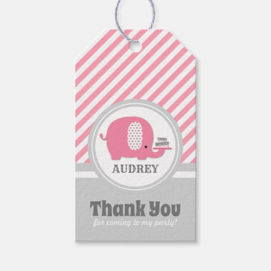 Cute Pink Elephant First Birthday Cadeaulabel (Voorkant)