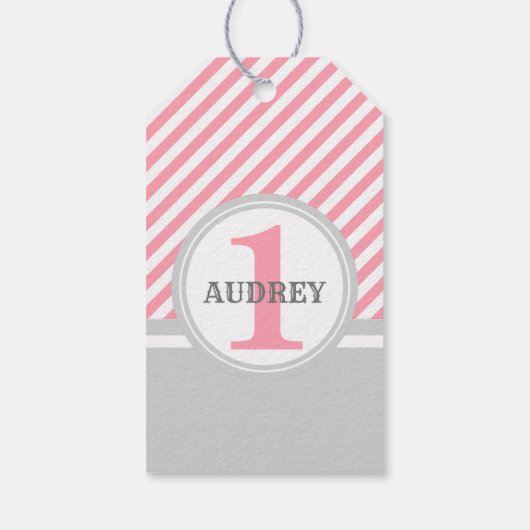 Cute Pink Elephant First Birthday Cadeaulabel (Achterkant)