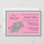 Cute Pink Elephant Girl Baby Shower Invitations Kaart (Voorkant)