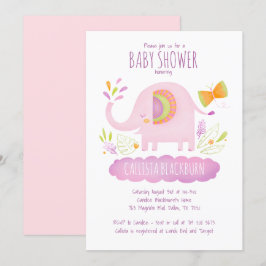 Cute Pink Elephant Girl Baby shower Kaart