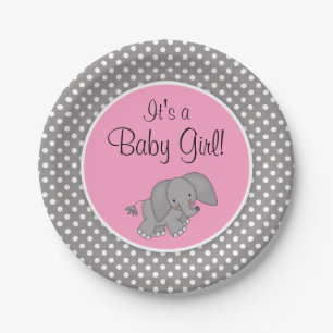 Cute Pink Elephant Girl Baby shower Papieren Bordje