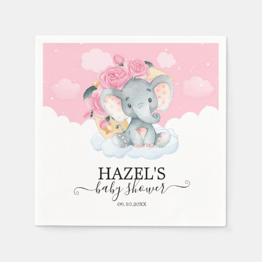 Cute Pink Elephant Girl Baby shower Servet (Voorkant)
