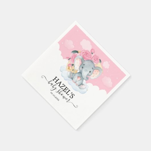 Cute Pink Elephant Girl Baby shower Servet (Hoek)