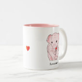 Cute Pink Elephant Holding a Heart Tweekleurige Koffiemok (Voorkant rechts)