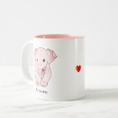 Cute Pink Elephant Holding a Heart Tweekleurige Koffiemok (Voorkant links)