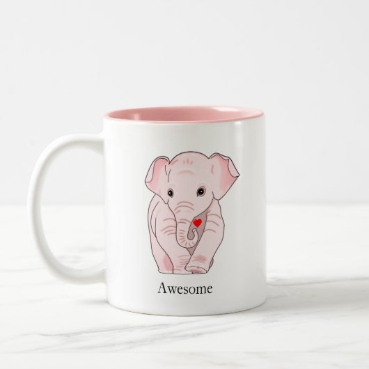 Cute Pink Elephant Holding a Heart Tweekleurige Koffiemok (Links)