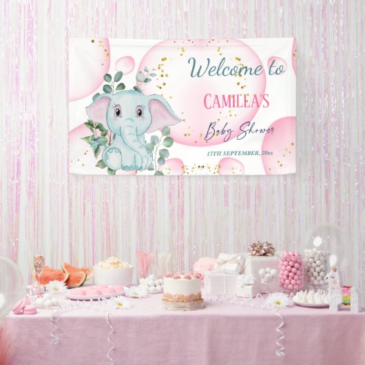 Cute Pink Elephant met Eucalyptus Welcome Spandoek (Feest)