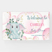 Cute Pink Elephant met Eucalyptus Welcome Spandoek (Horizontaal)