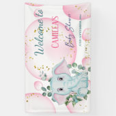 Cute Pink Elephant met Eucalyptus Welcome Spandoek (Verticaal)