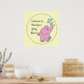 Cute Pink Elephant met Jouw naam Baby shower Poster (Keuken)