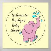 Cute Pink Elephant met Jouw naam Baby shower Poster (Voorkant)
