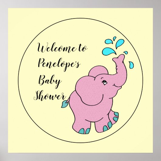 Cute Pink Elephant met Jouw naam Baby shower Poster (Voorkant)
