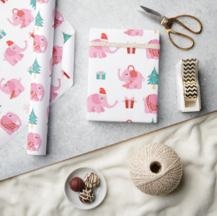 Cute Pink Elephant Moderne Kerstmis Feestdagen Cadeaupapier