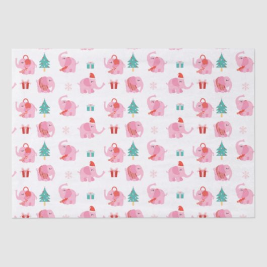 Cute Pink Elephant Moderne Kerstmis Feestdagen Tissuepapier (Voorkant)