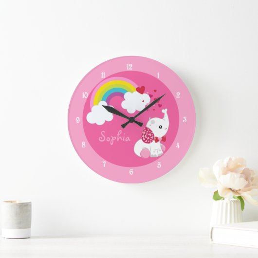 Cute Pink Elephant Nursery Grote Klok (Huis)