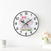 Cute Pink Elephant Pacie Girls Grote Klok (Huis)