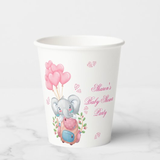 Cute Pink Elephant Papieren Bekers (Voorkant)