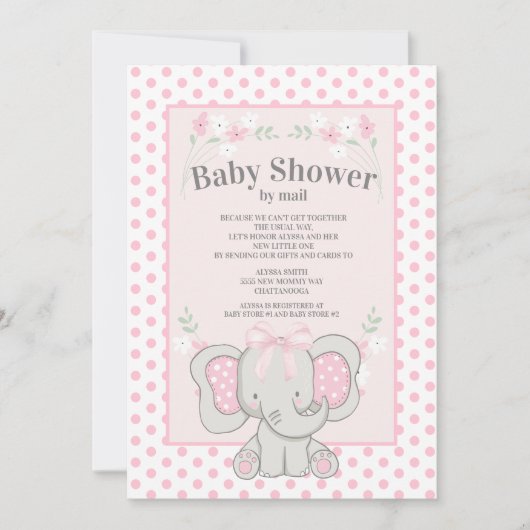 Cute Pink Elephant Polka Dots Baby shower by Mail Kaart (Voorkant)