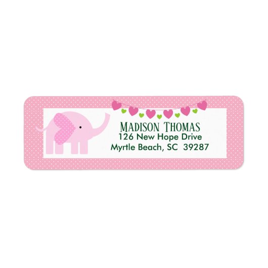 Cute Pink Elephant Return Address Etiket (Voorkant)
