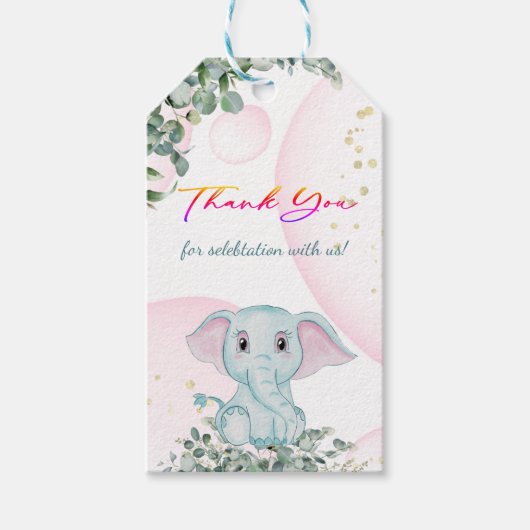 Cute Pink Elephant Safari Oerwoud Baby shower Cadeaulabel (Voorkant)
