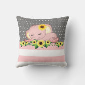 Cute Pink Elephant Sleeping op Sunflower Nursery Kussen (Achterkant)