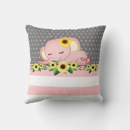 Cute Pink Elephant Sleeping op Sunflower Nursery Kussen (Achterkant)