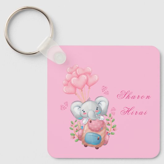 Cute Pink Elephant Sleutelhanger (Voorkant)
