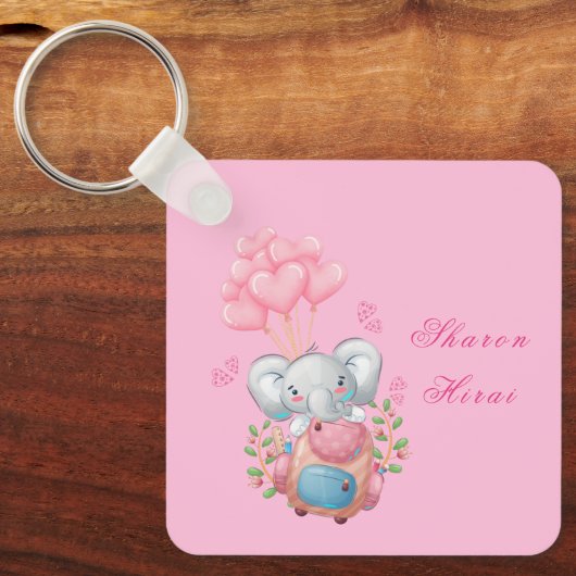 Cute Pink Elephant Sleutelhanger (Voorkant)