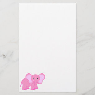 Cute Pink Elephant Stationery Briefpapier