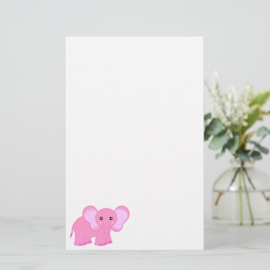 Cute Pink Elephant Stationery Briefpapier (Staand voorkant)