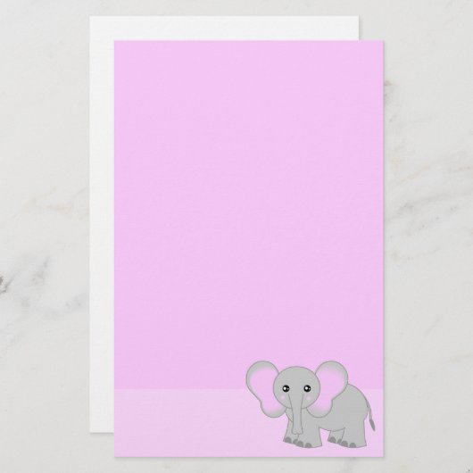 Cute Pink Elephant Stationery Briefpapier (Voorkant / Achterkant)