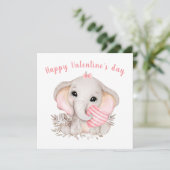 Cute Pink Elephant Valentijnsdag Kaart (Staand voorkant)