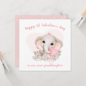 Cute Pink Elephant Valentijnsdag Kaart (Voorkant / Achterkant in situ)