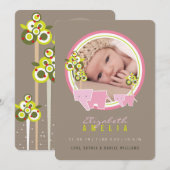 Cute Pink Elephants Family Baby Girl Foto geboorte Aankondiging (Voorkant / Achterkant)