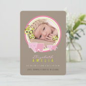 Cute Pink Elephants Family Baby Girl Foto geboorte Aankondiging (Staand voorkant)