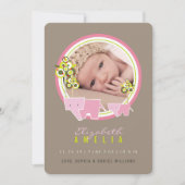 Cute Pink Elephants Family Baby Girl Foto geboorte Aankondiging (Voorkant)