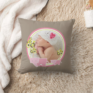 Cute Pink Elephants Forest Baby Girl Foto Kussen