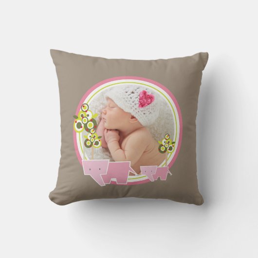 Cute Pink Elephants Forest Baby Girl Foto Kussen (Voorkant)