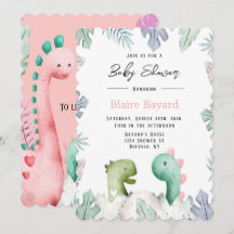 Cute Pink en Blauwgroen Dinosaurs Girl Baby shower
