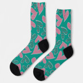 Cute Pink en Blauwgroen Floral Hearts Pattern Sokken (Links)