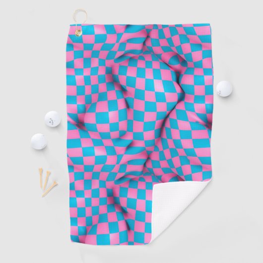 Cute Pink en Blue Abstract Checkerboard Pattern Golfhanddoek (Insitu)