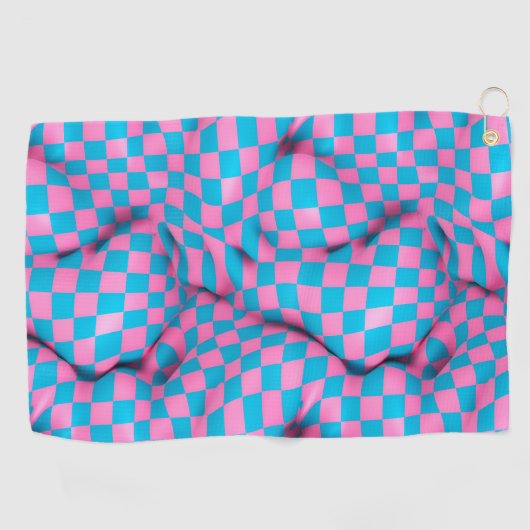 Cute Pink en Blue Abstract Checkerboard Pattern Golfhanddoek (Horizontaal)