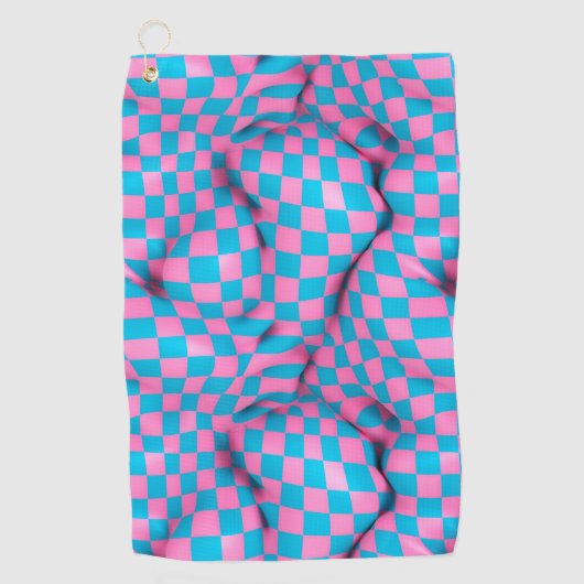 Cute Pink en Blue Abstract Checkerboard Pattern Golfhanddoek (Voorkant)